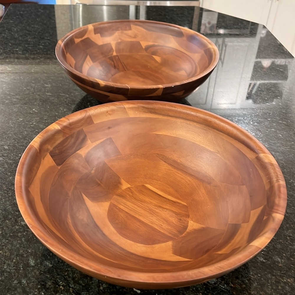 Set of Two West Elm 15 inch wooden bowls excellent condition